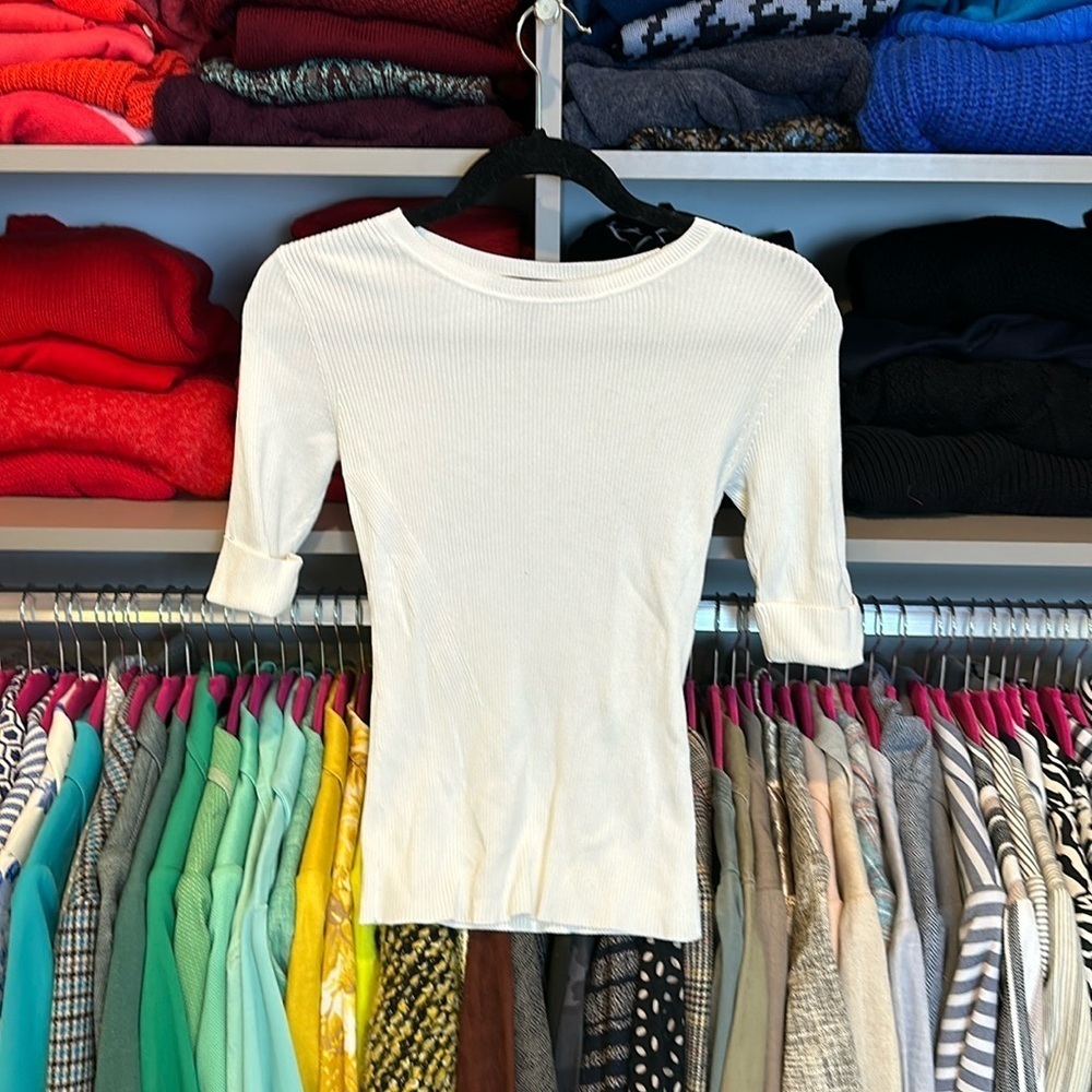 WHBM white short sleeve scoop neck top size XS - Picture 1 of 3